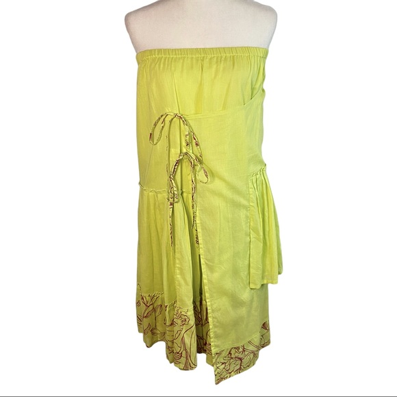 Jacques Ruc 2 Piece Chartreuse Maroon Floral Gauzy Layered Oversized Dress - Picture 3 of 16